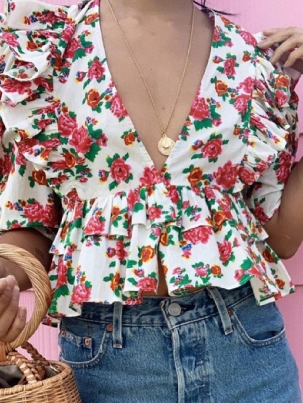 RHODE Elodie Floral Print Ruffle Top Size Medium